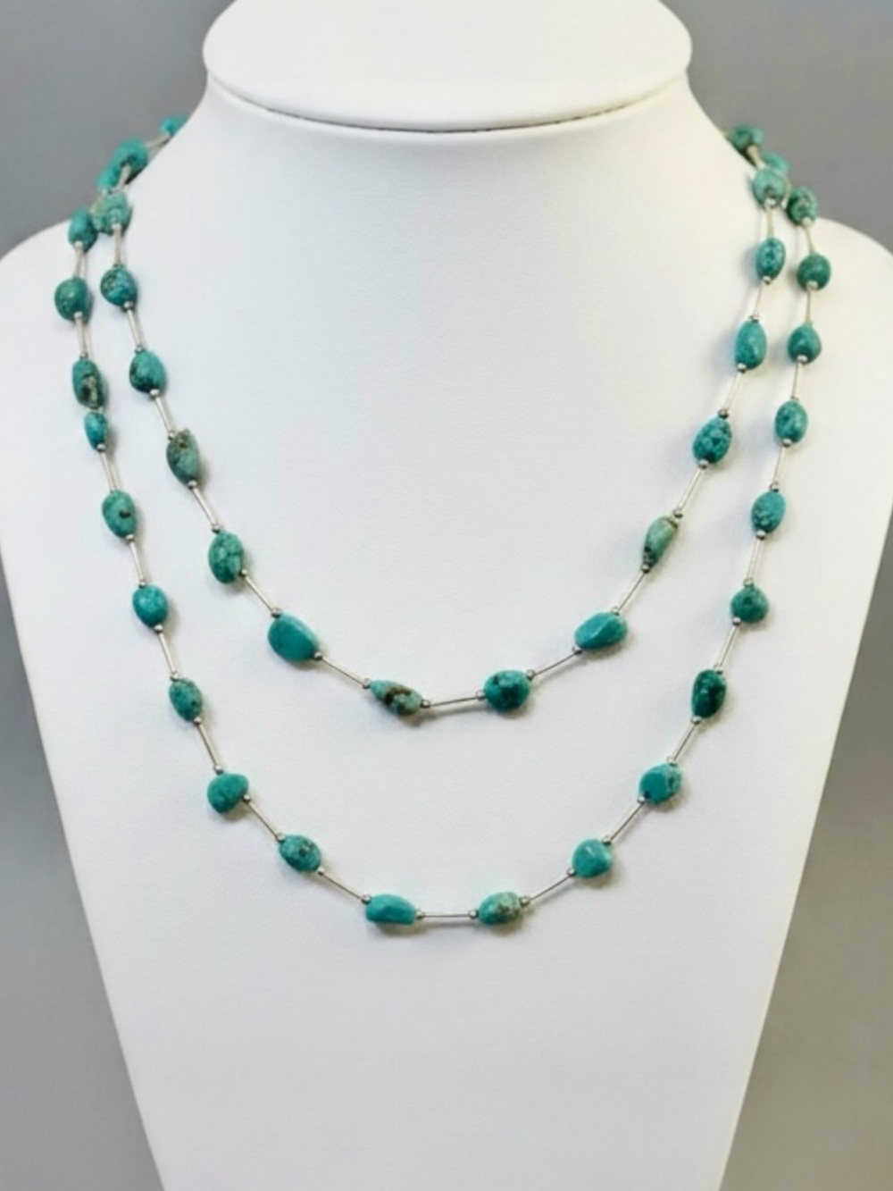 Shube Dakota West Matching Turquoise Liquid Silver 2 Necklace Set Sterling 925